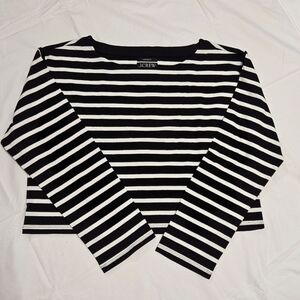NWT J.CREW Cropped Boatneck T-shirt in Mariner Cotton, Medium, Black Stripe